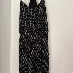 LOFT Black Strapless Dress with White Geometric Print